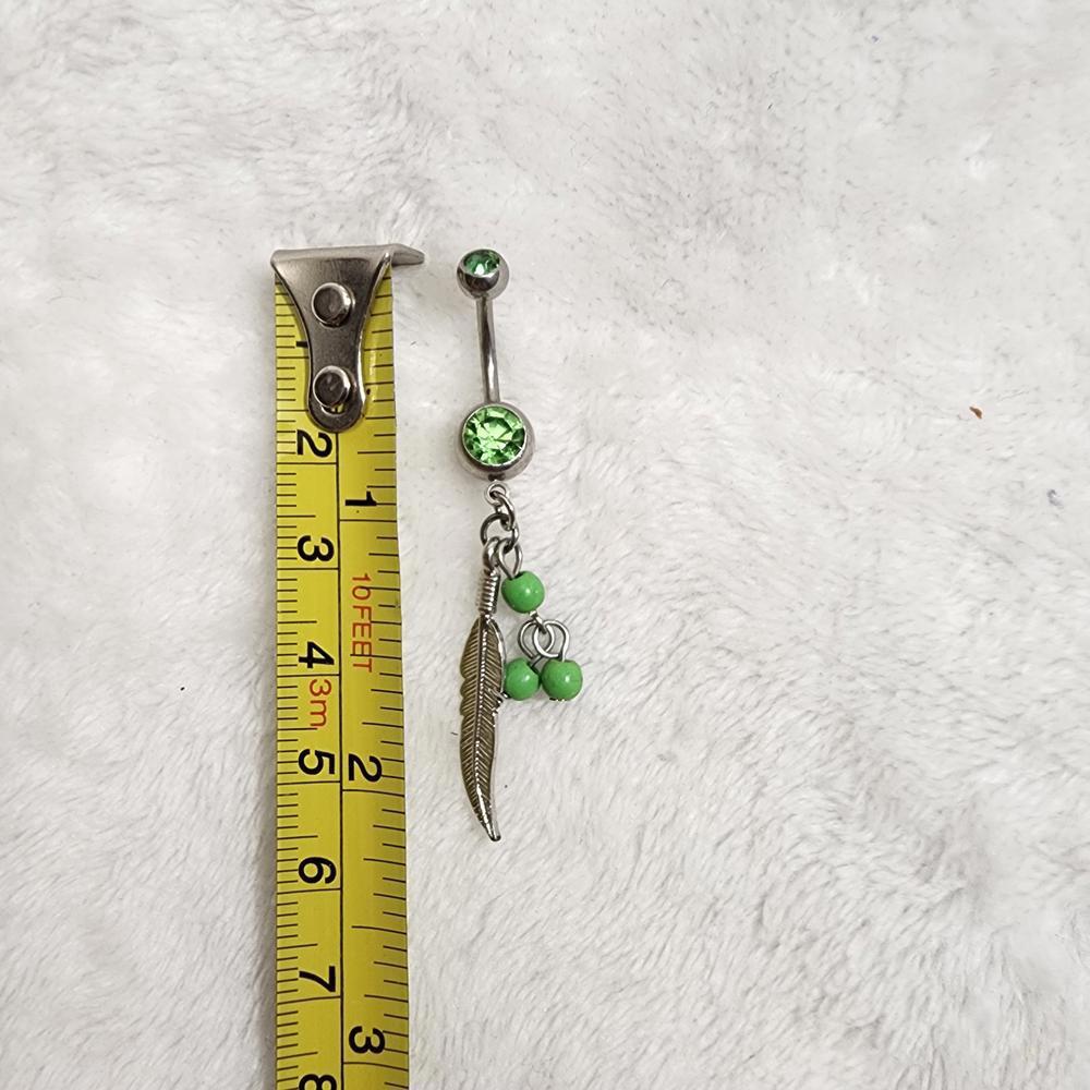 Green Feather Dangle Belly Button Ring - image 3